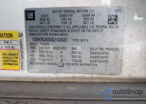 2013 Chevrolet Traverse Ltz из США, поврежденный, VIN 1GNKRLKD4DJ142620